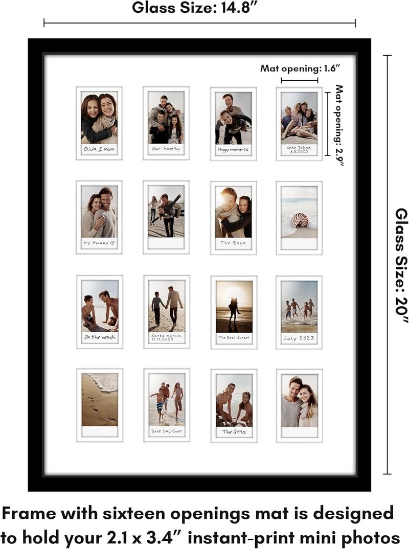 Americanflat إطار صورة 15x20 مع 16 فتحة لصور 2x3 الفورية - إطارات صور صغيرة سوداء للعرض على الحائط مع زجاج أكريليك مصقول - Image 2